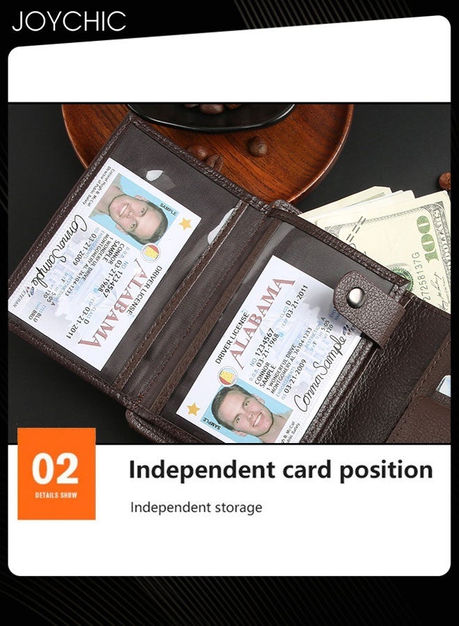 Joychic محفظة قصيرة للرجال ثلاثية الطي بأسلوب عمل رجعي مع مشبك عملات من جلد PU عمودي مقاوم للماء - Image 4
