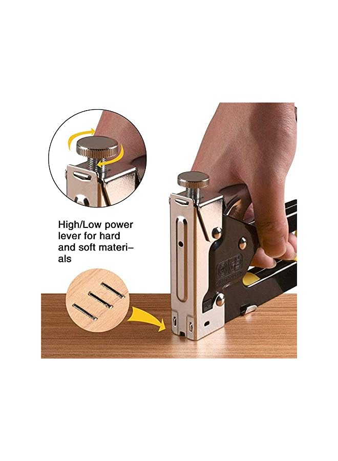 Beauenty 3-in-1 Staple Gun Upholstery Stapler Heavy Duty Power Crown Shooter Tacker Hand Operated Stainless Steel Nail Gun Tool for Fixing Material Carpentry Furniture Doors And Windows (Yellow) - Image 3