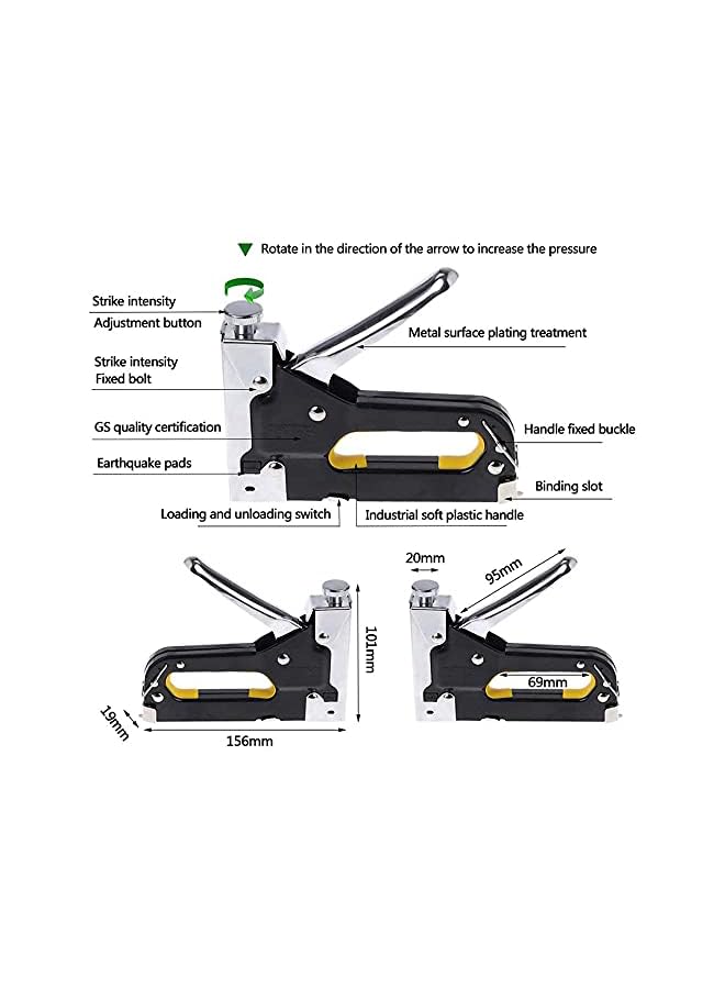 Beauenty 3-in-1 Staple Gun Upholstery Stapler Heavy Duty Power Crown Shooter Tacker Hand Operated Stainless Steel Nail Gun Tool for Fixing Material Carpentry Furniture Doors And Windows (Yellow) - Image 4