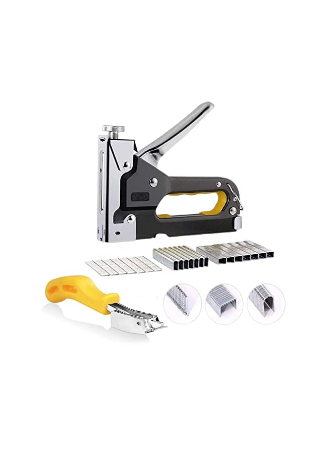 Beauenty 3-in-1 Staple Gun Upholstery Stapler Heavy Duty Power Crown Shooter Tacker Hand Operated Stainless Steel Nail Gun Tool for Fixing Material Carpentry Furniture Doors And Windows (Yellow) - Image 2