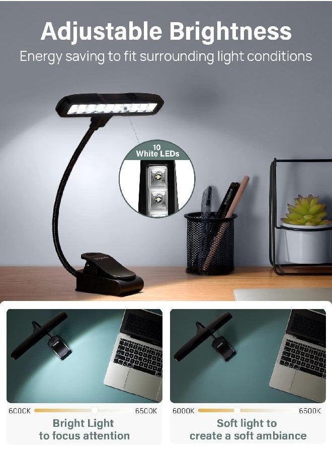 Kootek Kootek Music Stand Light, Clip On Piano Lights 10 LED Adjustable Neck Rechargeable USB Orchestra Light Book Lamp  - Image 5