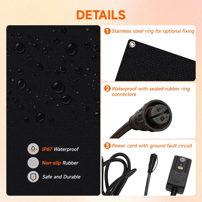 Roastove 3 Pcs Heated Snow Melting Mats, 10 x 30 inch No-Slip Rubber Heated Outdoor Mats, for Winter Outdoor Stairs, Steps, Doorways,Walkways, Driveway, 2 .8in/h Melting Speed,with 1 Plug - Image 3