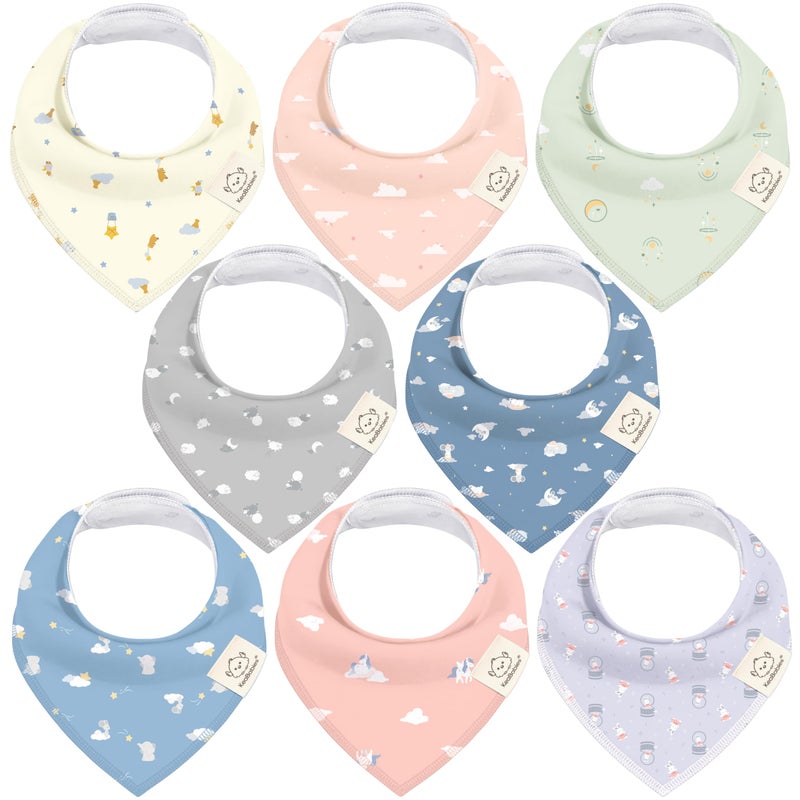 KeaBabies 8-Pack Organic Baby Bandana Bibs for Girls - Super Absorbent Triangle Baby Bibs for Drooling and Teething Infant, 100% Cotton Extra Soft for Newborn, Infant 0-36 Months (Dreamers) - Image 1