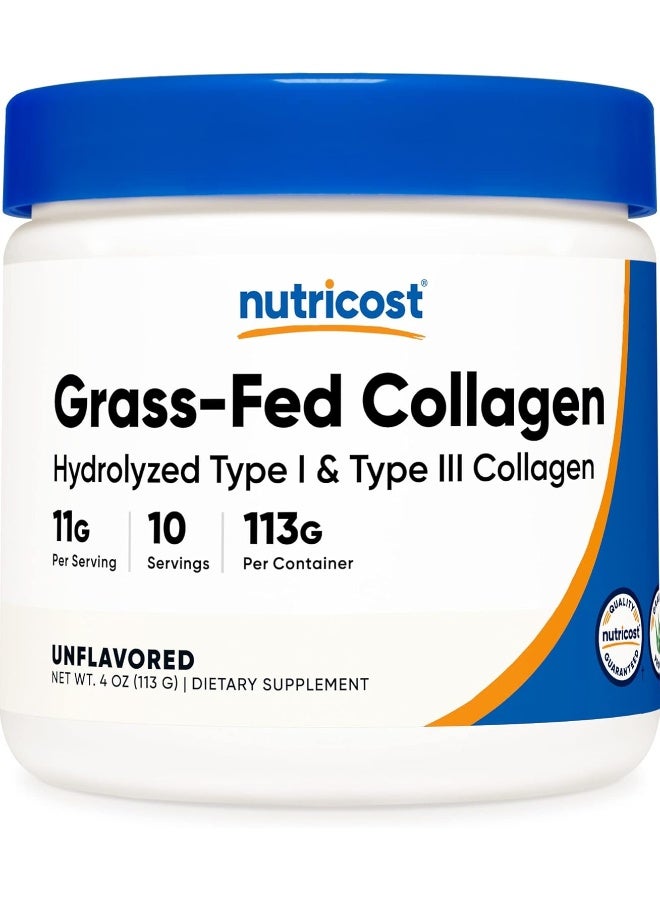 Nutricost مسحوق الكولاجين من الأبقار التي تتغذى على العشب 4 أونصات (بدون نكهة) - خالي من الجلوتين وغير معدل وراثيًا - Image 1