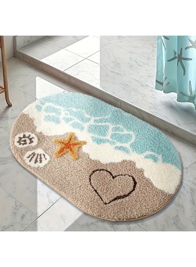 Ocean Theme Bath Mat Non Slip Absorbent 40x60cm Starfish Heart Design - Image 1