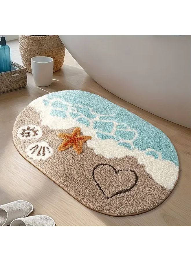 Ocean Theme Bath Mat Non Slip Absorbent 40x60cm Starfish Heart Design - Image 5
