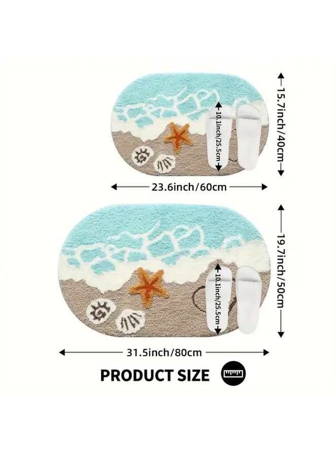 Ocean Theme Bath Mat Non Slip Absorbent 40x60cm Starfish Heart Design - Image 4