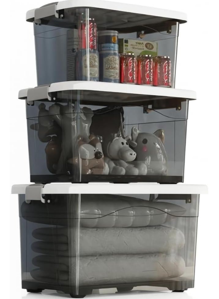 XVersion Transparent Storage Box with Lid & Wheels – Stackable Organizer Bin with Front & Top Opening – Plastic Storage Container for Clothes, Toys, Pantry & Home Use - Image 1