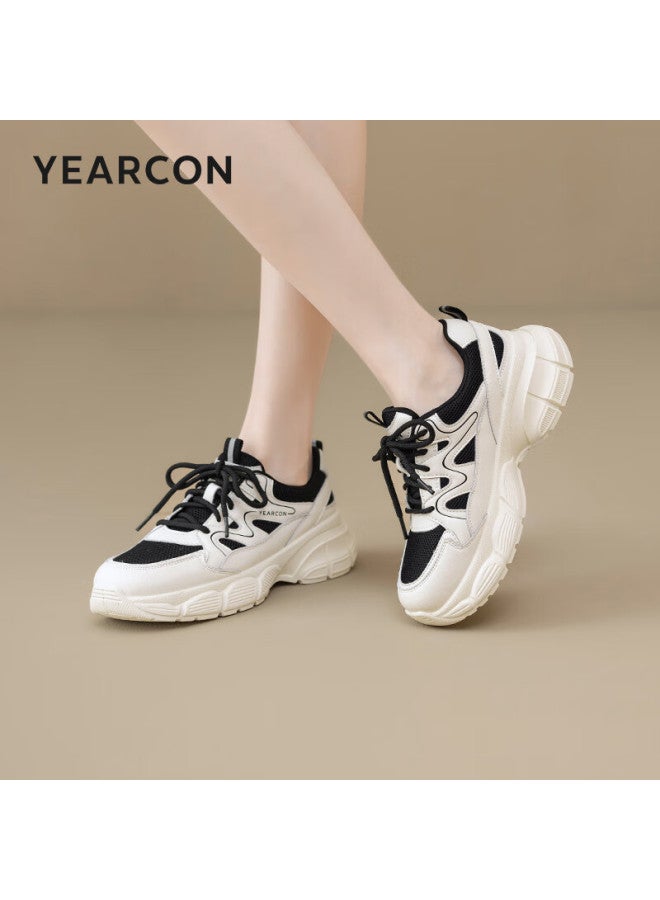YEARCON Eierkang Women's Dad Sneakers Mesh Breathable Sports Casual Versatile Mom Shoes 13399w Beige/black Size 38 - Image 4