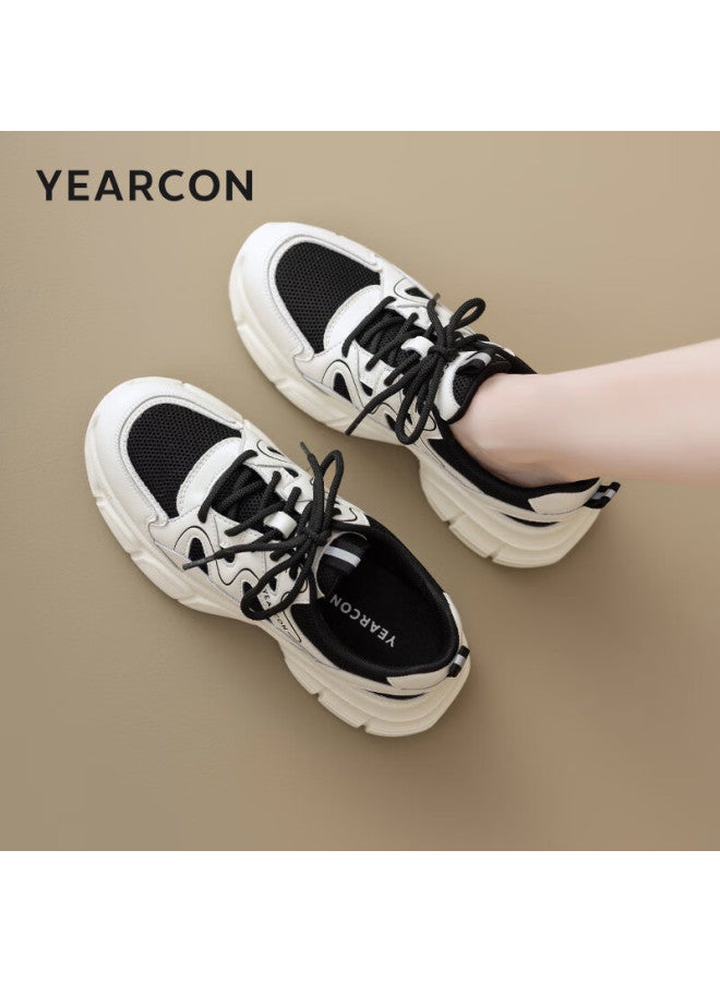 YEARCON Eierkang Women's Dad Sneakers Mesh Breathable Sports Casual Versatile Mom Shoes 13399w Beige/black Size 38 - Image 1