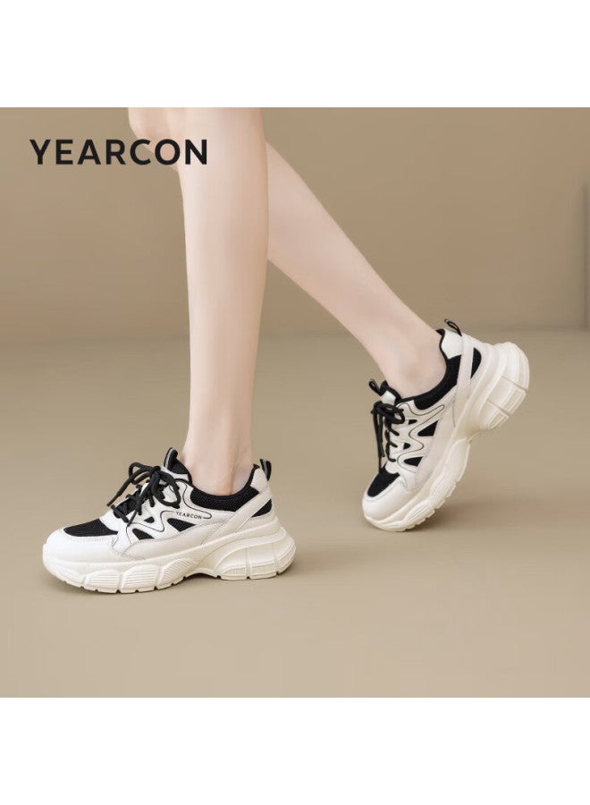 YEARCON Eierkang Women's Dad Sneakers Mesh Breathable Sports Casual Versatile Mom Shoes 13399w Beige/black Size 38 - Image 3