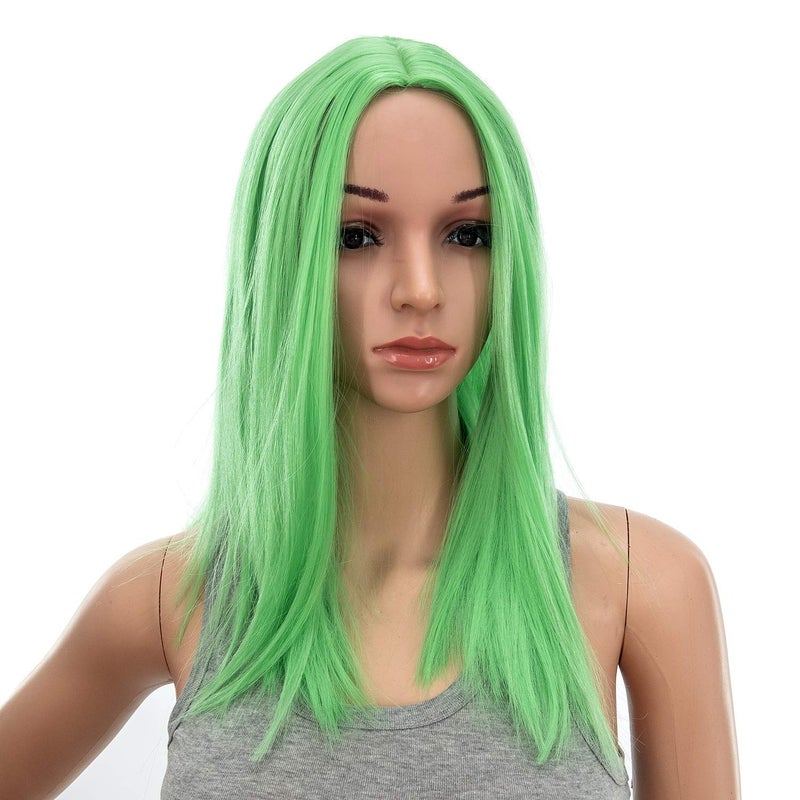 SWACC 14-Inch Short Straight Middle Part Hair Wig Medium Length Synthetic Heat Resistant Wigs for Women with Wig Cap (Light Green) - Image 1