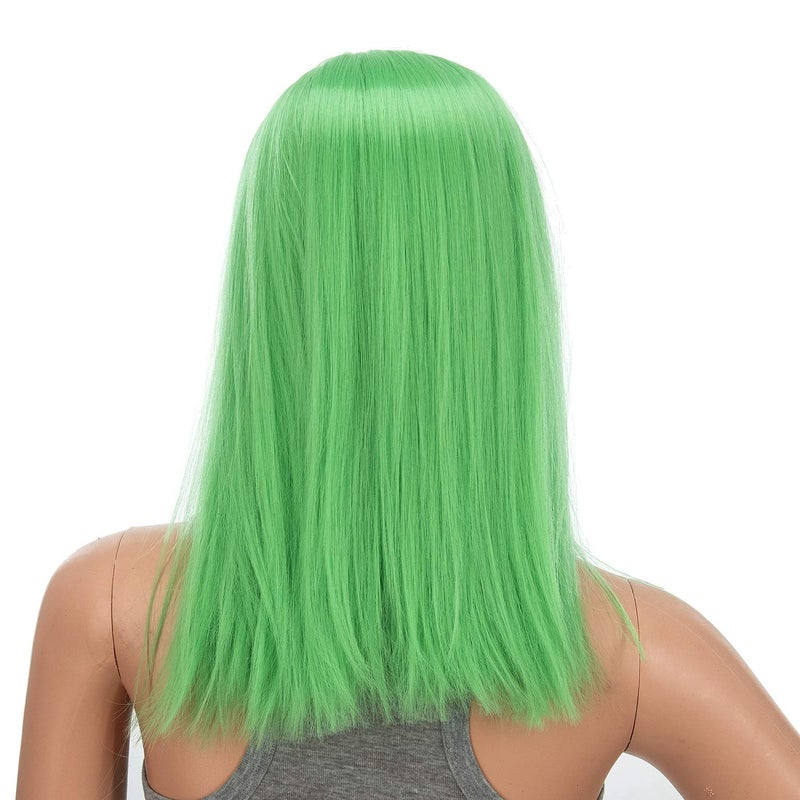 SWACC 14-Inch Short Straight Middle Part Hair Wig Medium Length Synthetic Heat Resistant Wigs for Women with Wig Cap (Light Green) - Image 2