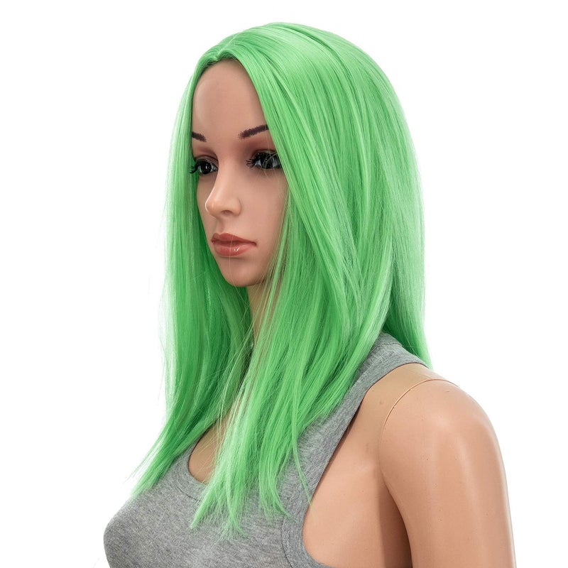 SWACC 14-Inch Short Straight Middle Part Hair Wig Medium Length Synthetic Heat Resistant Wigs for Women with Wig Cap (Light Green) - Image 4