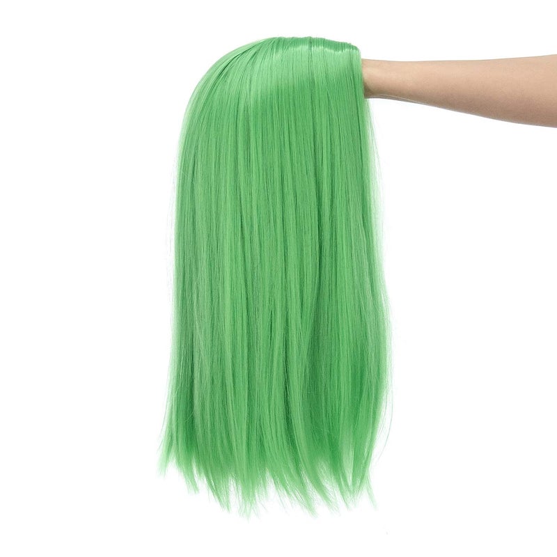 SWACC 14-Inch Short Straight Middle Part Hair Wig Medium Length Synthetic Heat Resistant Wigs for Women with Wig Cap (Light Green) - Image 5