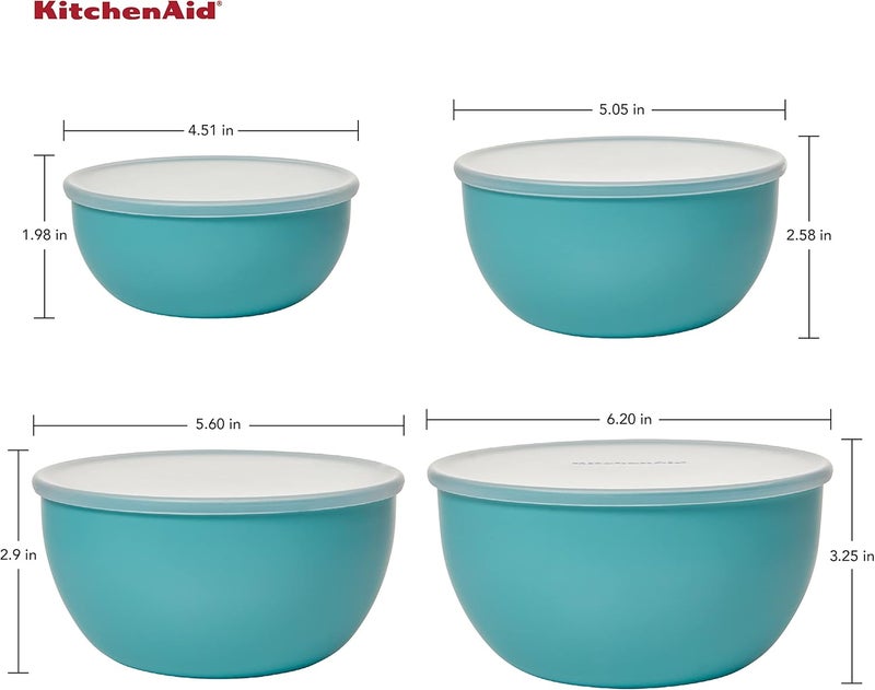 KitchenAid Plastic Prep Bowls with Lids Set Of 4 Aqua Sky - Image 2