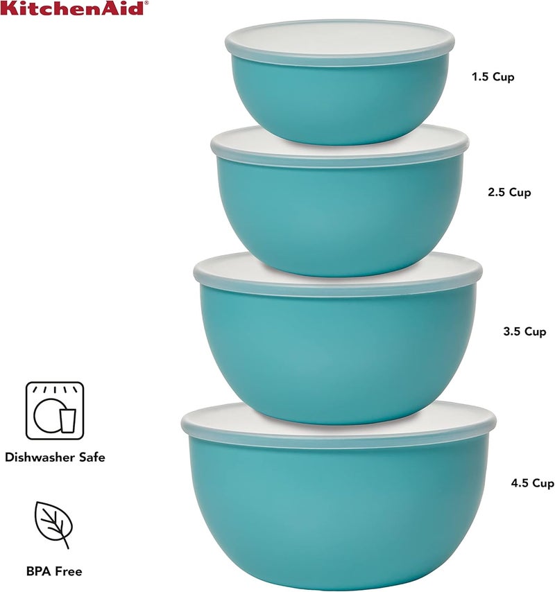 KitchenAid Plastic Prep Bowls with Lids Set Of 4 Aqua Sky - Image 3
