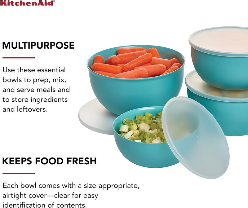 KitchenAid Plastic Prep Bowls with Lids Set Of 4 Aqua Sky - Image 4