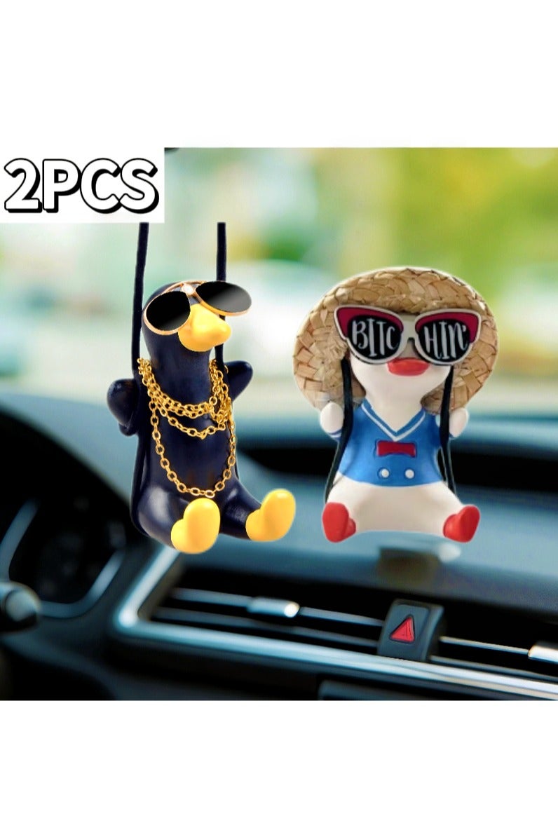 2 قطعة البط شنقا الحلي - ديكور سيارة حيوان لطيف للداخلية ، إكسسوارات السيارات المحظوظة - Image 1