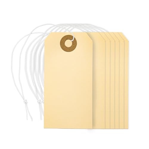 Perco Manila Shipping Tags #1 2 3/4” x 1 3/8” (7 x 3.5 cm) with Elastic, Box of 100 - Image 1