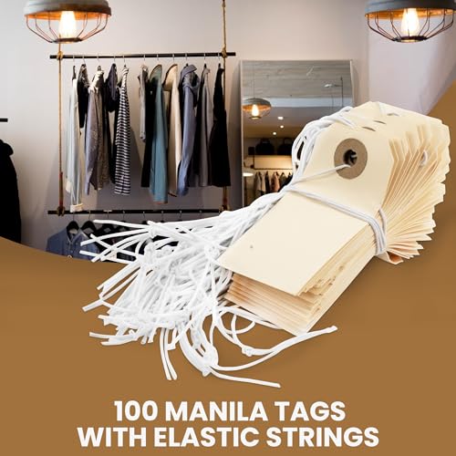 Perco Manila Shipping Tags #1 2 3/4” x 1 3/8” (7 x 3.5 cm) with Elastic, Box of 100 - Image 3