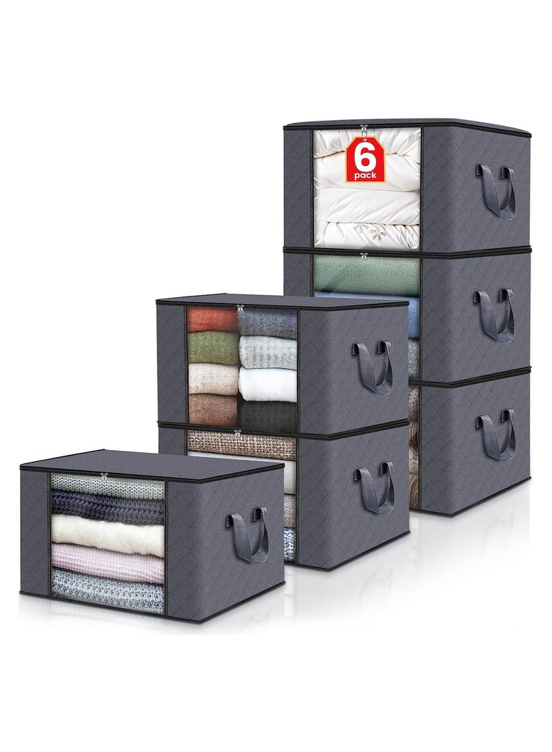 6 Pack Clothes Storage, Foldable Blanket Storage Bags, Storage Containers for Organizing Bedroom, Closet, Clothing, Comforter, Organization and Storage with Lids and Handle, Grey  - Image 1