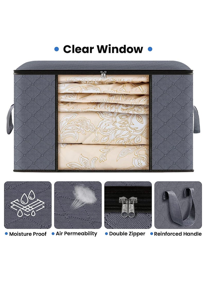 6 Pack Clothes Storage, Foldable Blanket Storage Bags, Storage Containers for Organizing Bedroom, Closet, Clothing, Comforter, Organization and Storage with Lids and Handle, Grey  - Image 3