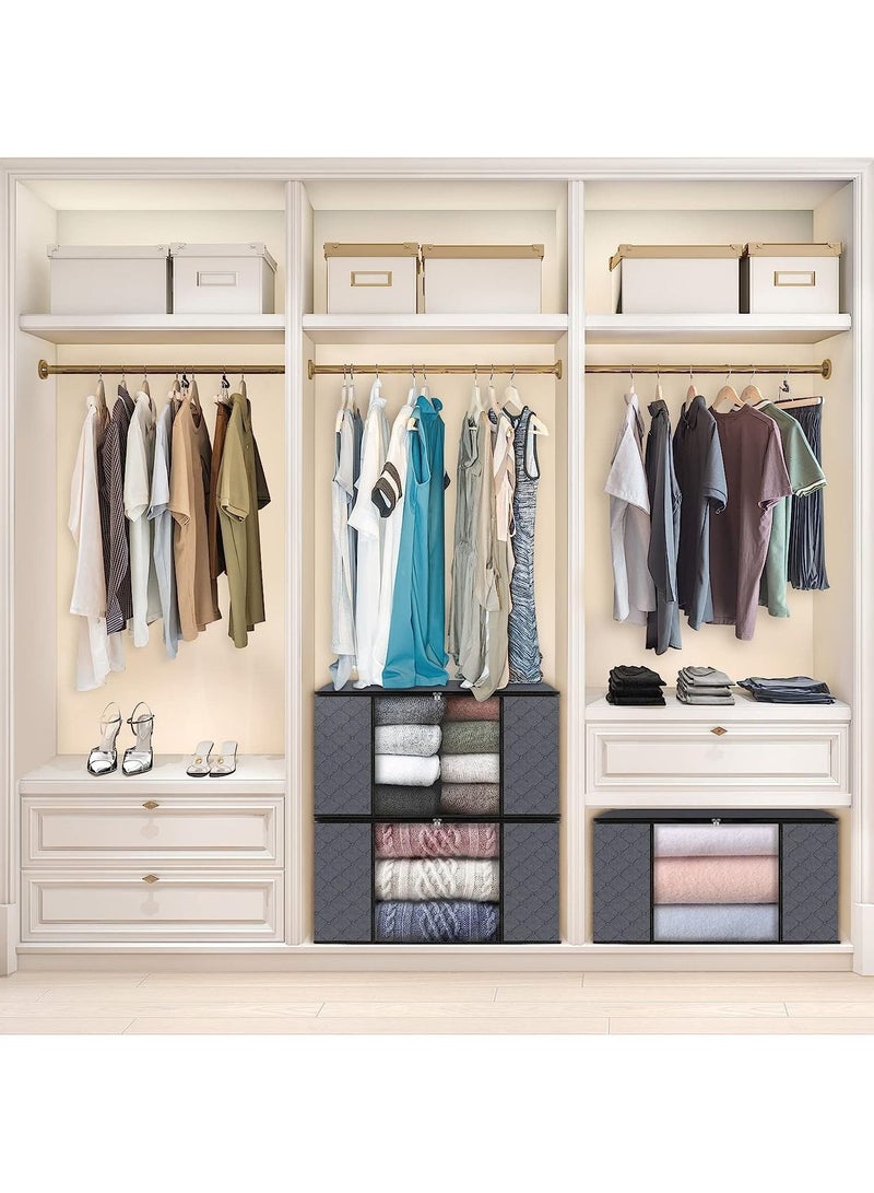 6 Pack Clothes Storage, Foldable Blanket Storage Bags, Storage Containers for Organizing Bedroom, Closet, Clothing, Comforter, Organization and Storage with Lids and Handle, Grey  - Image 5