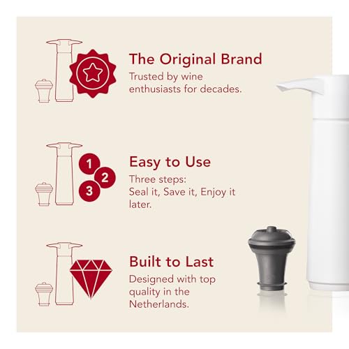 Vacu Vin Original Wine Saver with 1 Vacuum Bottle Stoppers – White Wine Preserver Pump for Red or White Wine – Manual Air Remover System – Airtight Seal – Keep Wine Fresh Longer - Image 3