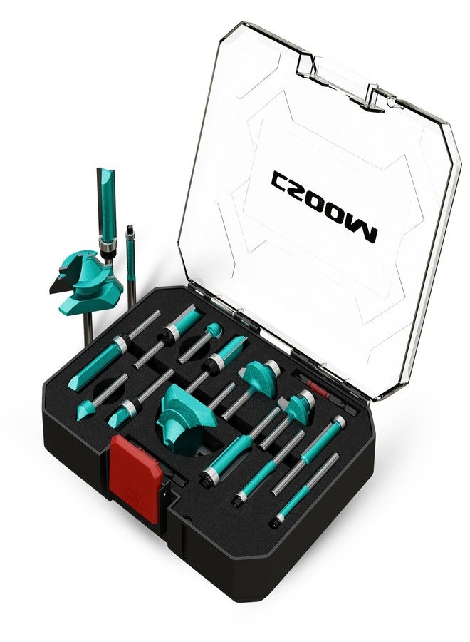 CSOOM 15Pcs Router Bit Set, Router Bits Set 1/4 Inch Shank for Beginners Woodworking, Router Bit Set Include Straight, Dovetail, Chamfer, Cove, Flush Trim, Round Over - Image 1