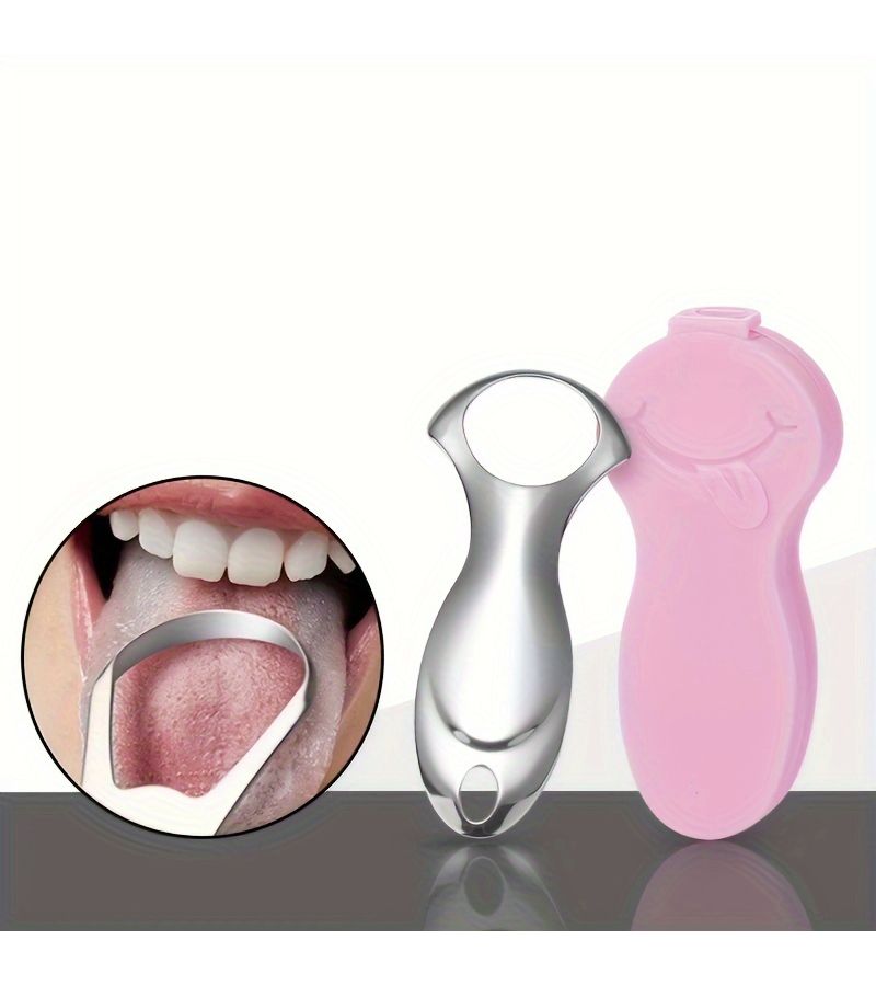 Blue Stainless Steel Tongue Scraper Portable Oral Care Travel Case - Image 4
