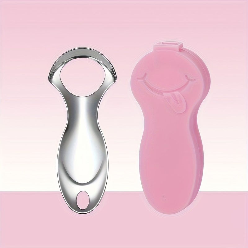 Blue Stainless Steel Tongue Scraper Portable Oral Care Travel Case - Image 3