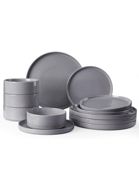 Nebula 12 Piece Dinnerware Set, Set for 4, Scratch Resistant, Microwave & Dishwasher Safe, Dark Grey