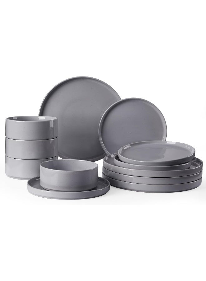 Famiware Nebula 12 Piece Dinnerware Set, Set for 4, Scratch Resistant, Microwave & Dishwasher Safe, Dark Grey  - Image 1