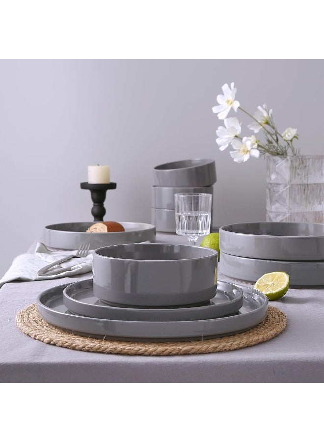 Famiware Nebula 12 Piece Dinnerware Set, Set for 4, Scratch Resistant, Microwave & Dishwasher Safe, Dark Grey  - Image 4