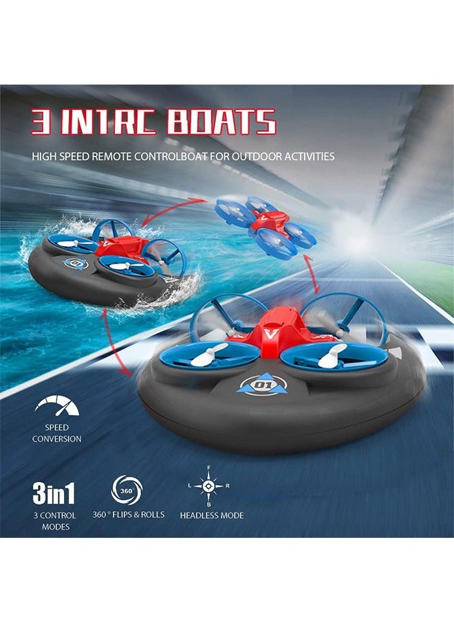 LENND 3 in 1 Water Land and Air RC Boat Toys for Boys, 2.4 GHz High Speed Remote Control Boat, Kids Drone 360° Spin and Flip, RC-Hovercrafts Pool Toys for Kids Toys for 8-12 Years Old Boys  - Image 2