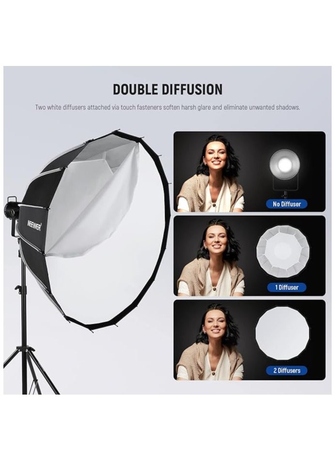 Neewer - NEEWER 47.2inch/120cm Parabolic Softbox Quick Set up Quick Folding, with Diffusers/Honeycomb Grid/Bag, Compatible with Aputure 120d Light Dome Godox sl60w NEEWER RGB CB60 and Other Bowens Mount Lights - Image 1