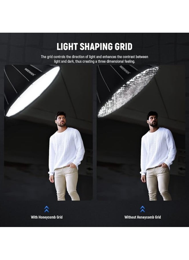 Neewer - NEEWER 47.2inch/120cm Parabolic Softbox Quick Set up Quick Folding, with Diffusers/Honeycomb Grid/Bag, Compatible with Aputure 120d Light Dome Godox sl60w NEEWER RGB CB60 and Other Bowens Mount Lights - Image 1