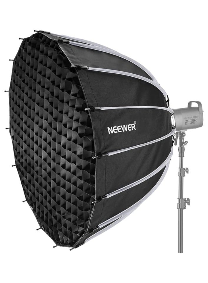 NEEWER 47.2inch/120cm Parabolic Softbox Quick Set up Quick Folding, with Diffusers/Honeycomb Grid/Bag, Compatible with Aputure 120d Light Dome Godox sl60w NEEWER RGB CB60 and Other Bowens Mount Lights