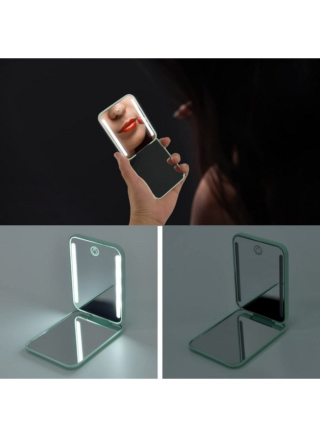 Kintion Rechargeable Pocket Mirror, Double Sided 1X/3X Magnification Compact Vanity Mirror, 3 Color Lights, Dimmable, Small Portable Wallet Mirror, Lighted Travel Mirror For Women Gifts, Cyan - Image 3