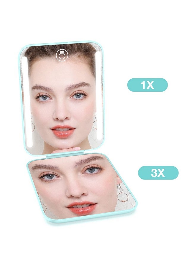 Kintion Rechargeable Pocket Mirror, Double Sided 1X/3X Magnification Compact Vanity Mirror, 3 Color Lights, Dimmable, Small Portable Wallet Mirror, Lighted Travel Mirror For Women Gifts, Cyan - Image 4