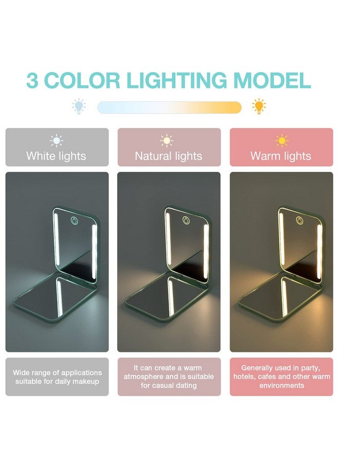 Kintion Rechargeable Pocket Mirror, Double Sided 1X/3X Magnification Compact Vanity Mirror, 3 Color Lights, Dimmable, Small Portable Wallet Mirror, Lighted Travel Mirror For Women Gifts, Cyan - Image 5