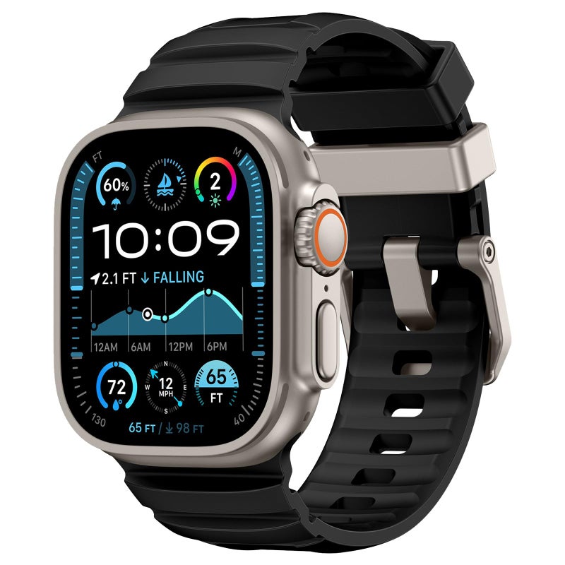 NewWays Sports Rugged Silicone Rubber Band for Apple Watch Ultra 2 49mm Series 10 46mm 45mm 44mm Rocky Point Band for iWatch Ultra Series 10 9 8 7 6 5 4 SE Black with Titanium Hardware