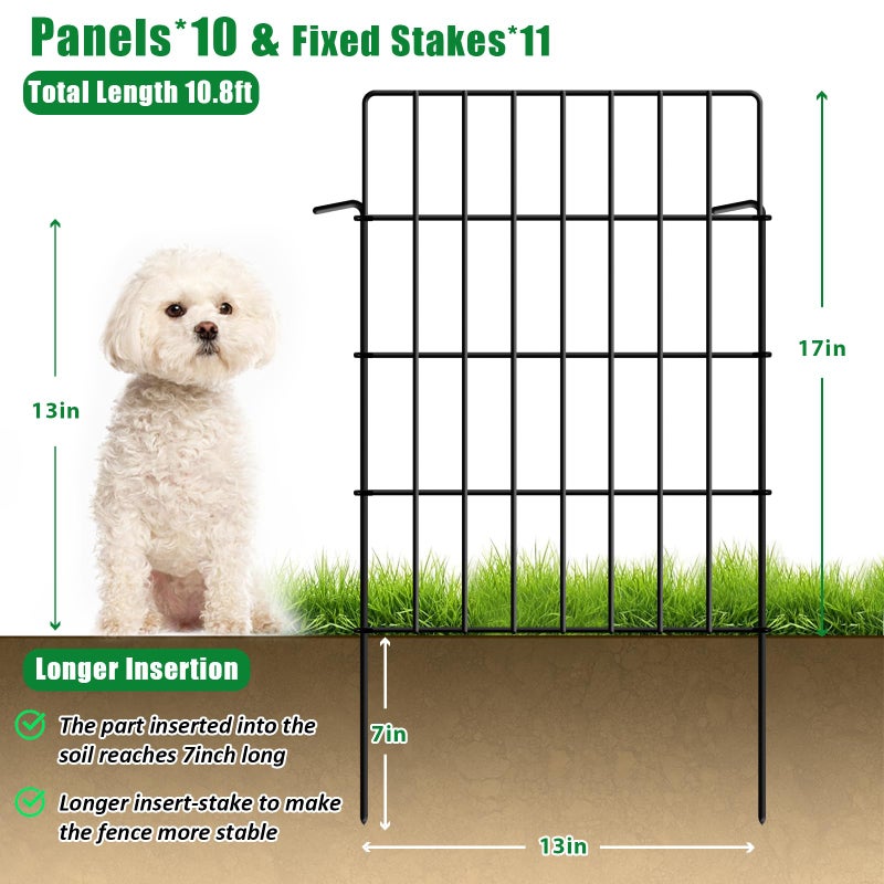 KYATE 10 Pack Garden Fence Animal Barrier Fencing 1.44 inch Spacing Total 10.8ft (L) x 24in High Rustproof Metal Wire Yard Blocker Dog Fences Border for Outdoor Flower Bed Landscape Fencing Decor Black - Image 2