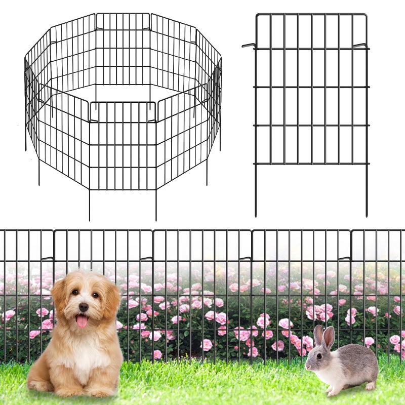 KYATE 10 Pack Garden Fence Animal Barrier Fencing 1.44 inch Spacing Total 10.8ft (L) x 24in High Rustproof Metal Wire Yard Blocker Dog Fences Border for Outdoor Flower Bed Landscape Fencing Decor Black - Image 1
