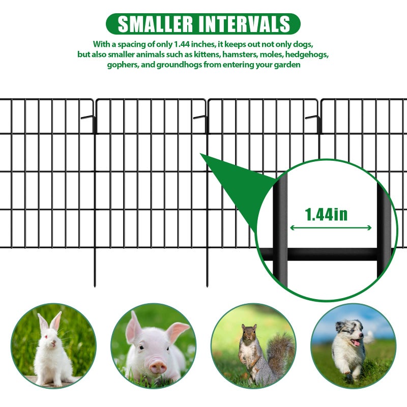 KYATE 10 Pack Garden Fence Animal Barrier Fencing 1.44 inch Spacing Total 10.8ft (L) x 24in High Rustproof Metal Wire Yard Blocker Dog Fences Border for Outdoor Flower Bed Landscape Fencing Decor Black - Image 3
