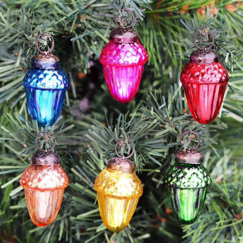 Indian-Shelf IndianShelf 50 Pieces Bulk Glass Acorn Colourful Felt Ornaments for Christmas Tree Thanksgiving Table Dcor Acorn Decorations for Christmas Tree Halloween New Year Valentine Day Party Decor - Image 1