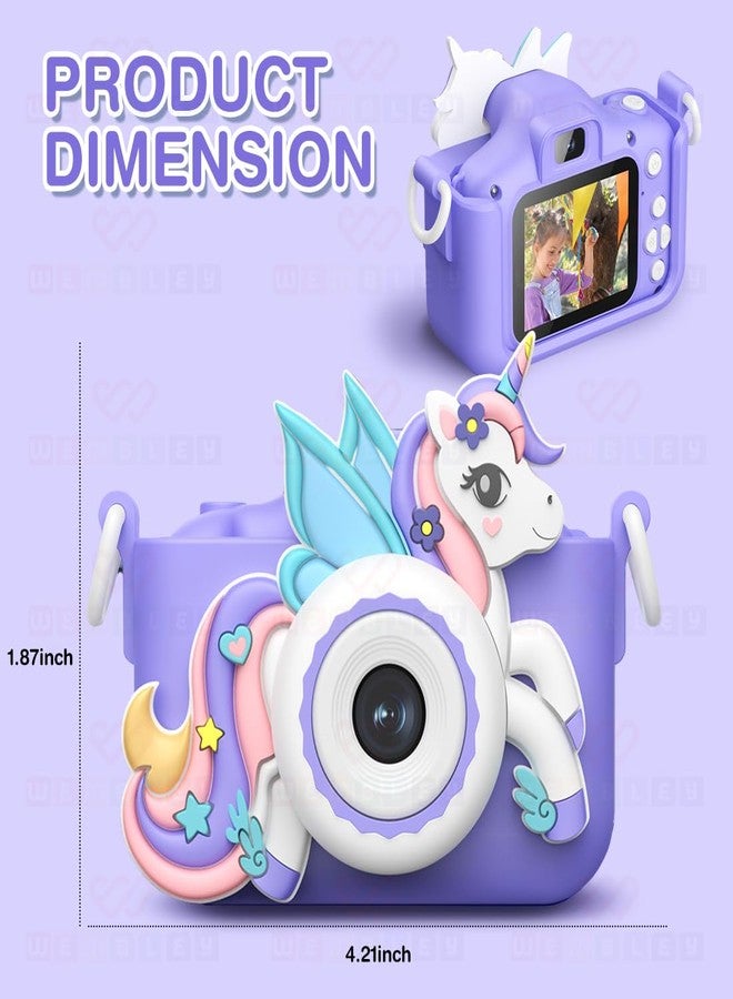 Wembley Kids Digital Camera Compact Unicorn Design Selfie Camera Video Recorder Photo Capture Games 4GB SD Card 2.0 Inch Screen for Girls Boys 4+ 5 6 7 8 - Purple - Image 3