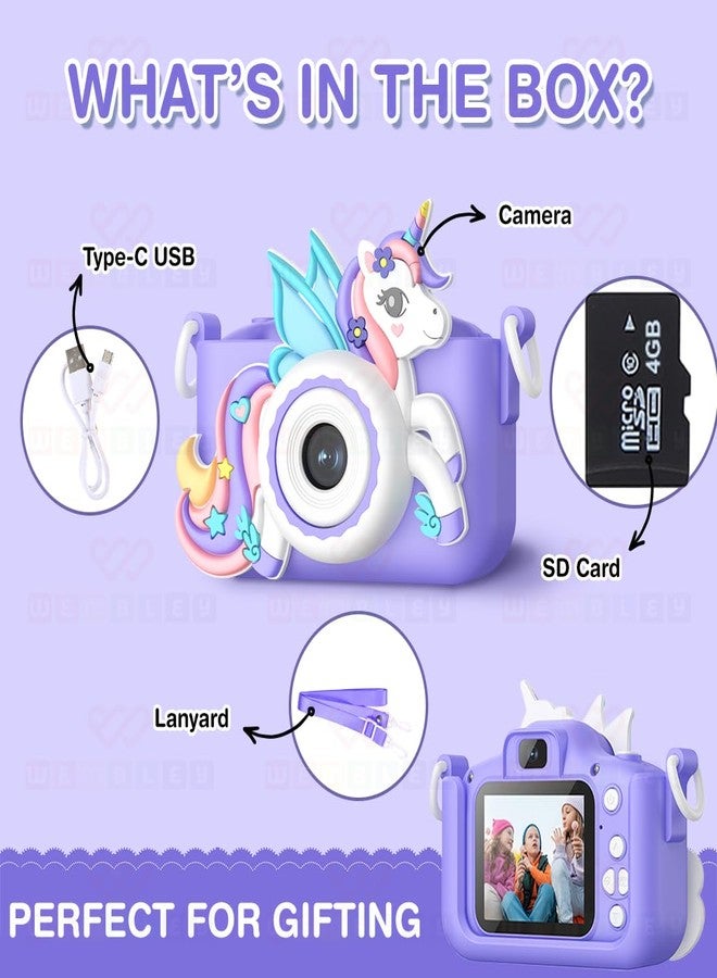 Wembley Kids Digital Camera Compact Unicorn Design Selfie Camera Video Recorder Photo Capture Games 4GB SD Card 2.0 Inch Screen for Girls Boys 4+ 5 6 7 8 - Purple - Image 2