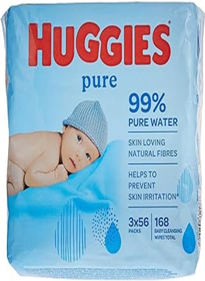 Huggies - Huggies Baby Wipes, 99% Pure Water Wipes, 3 Pack x 56 Wipes (168 Wipes) - Image 1